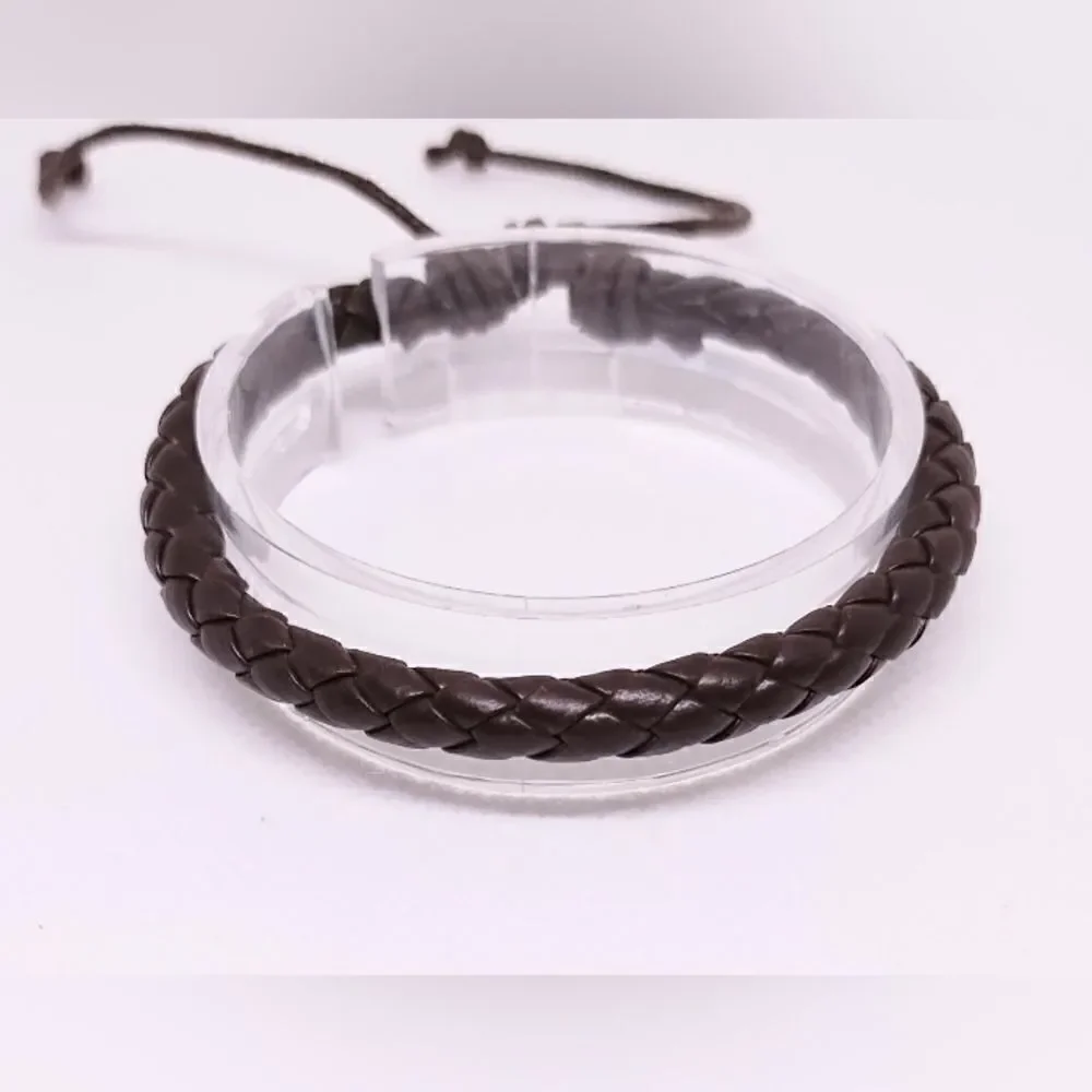 Men's bracelet leather‎ braided brown new e13